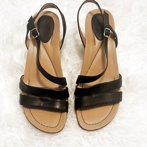 Dansko | Black Leather Slingback Wedge Sandals 41